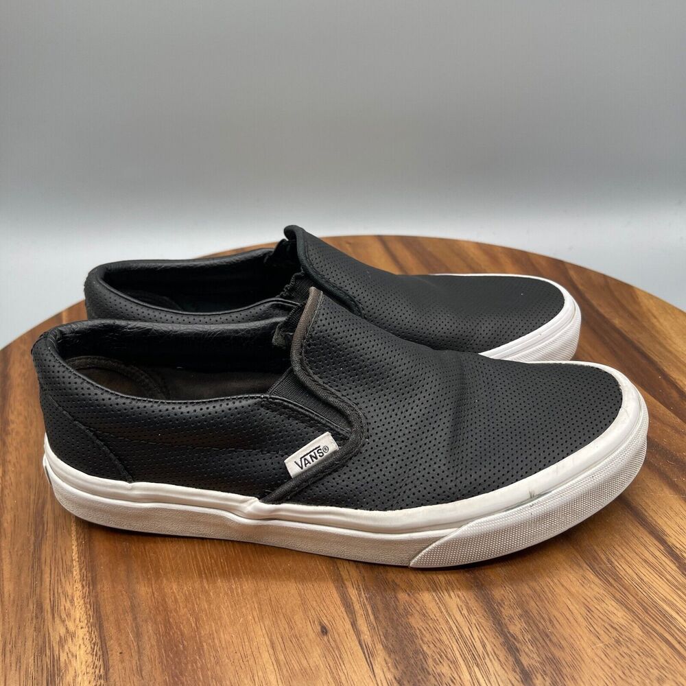 VANS Off The Wall Shoes Womens Size 8 Perf Black Leather Asher Slip On Skate